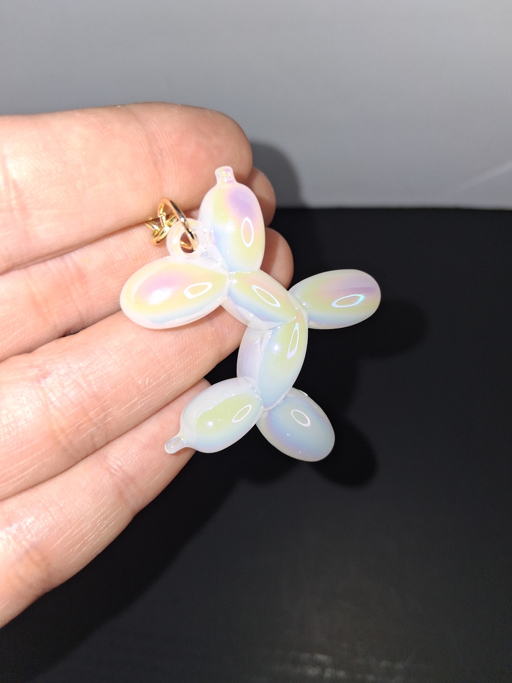 Iridescent White Balloon Dog Charm - Picture 2 of 3